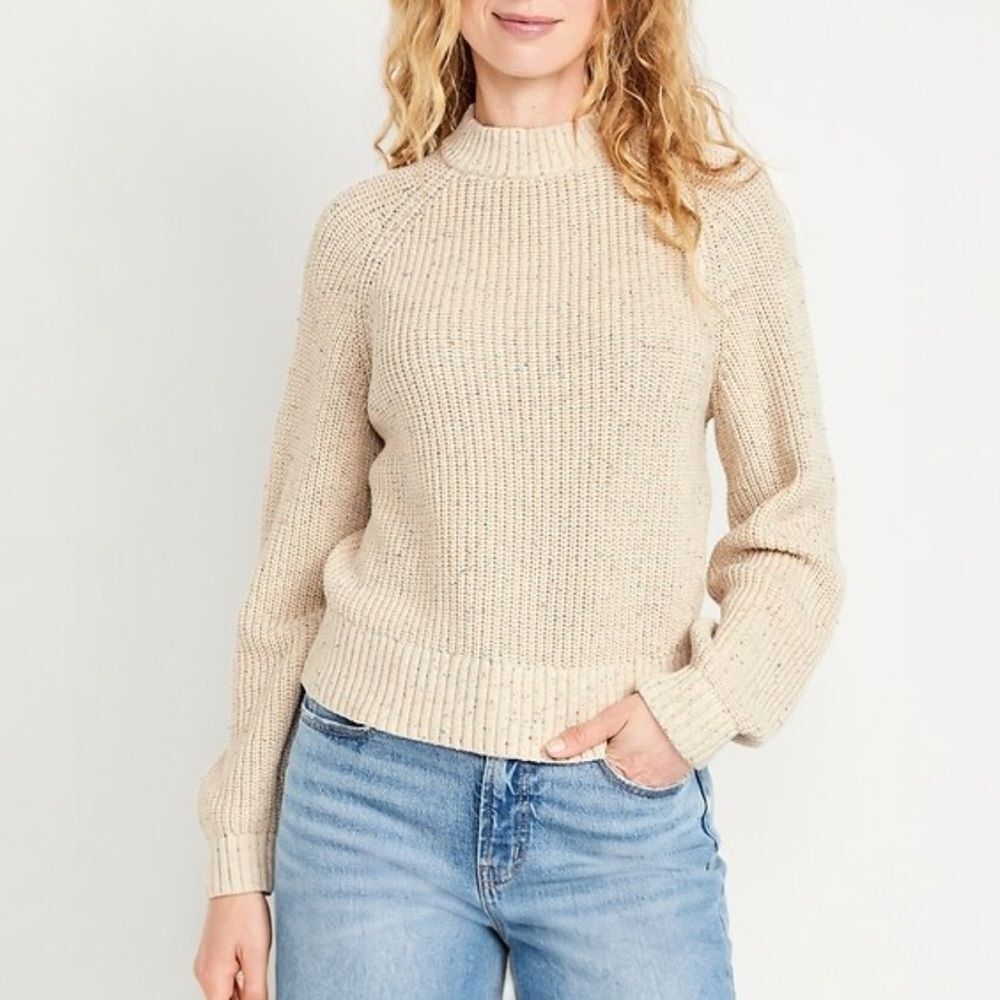 Old Navy Shaker Stitch Sweater Size 3X Cream Tan Jumper Pullover Relaxed Fit